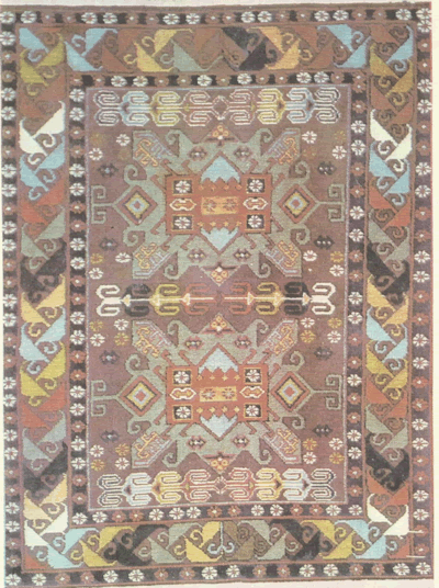 Ворсовый ковер. Рисунок «Табасаран». 80х120 см, плотность 40х40 узлов в 1 кв дм. Дагестан, 70-е гг. ХХ в.