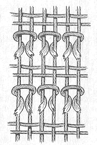 Ткань ворсового ковра с двойной вязкой узла